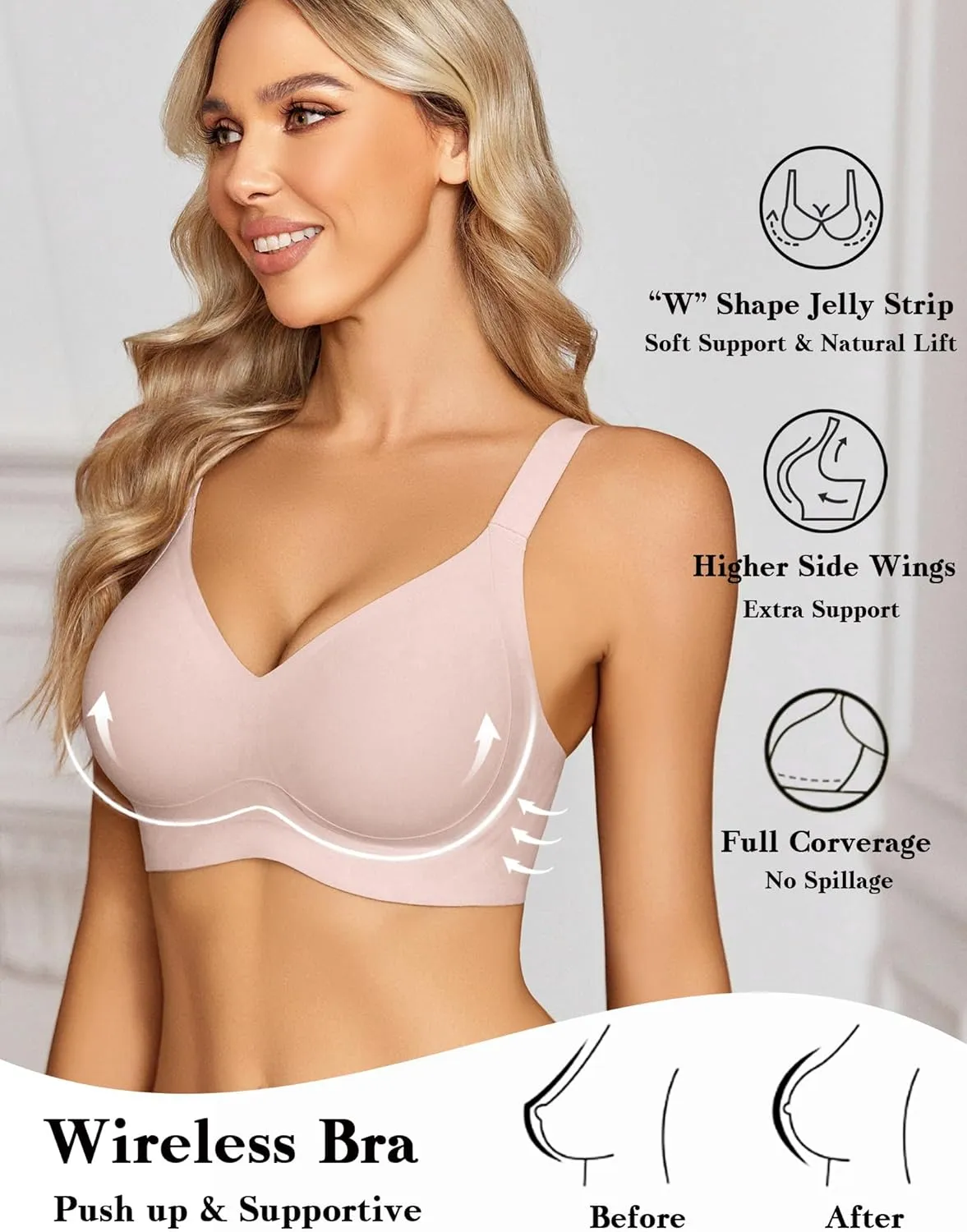 Avidlove Womens Seamless Bra No Underwire Push Up Bras Soft Wireless Bralette Full Coverage Everyday Bra