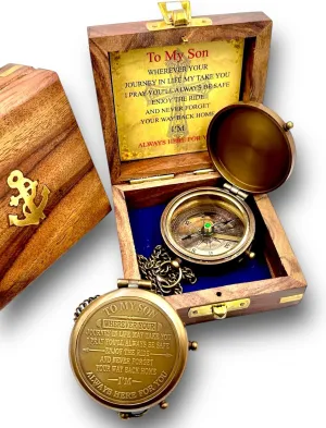 AYAKA To My Son Engraved Compass with Wooden Case Commando Antique Finish | Inspirational Gift for Son from Mom/Dad | Birthday, Graduation, or Special Occasion Keepsake