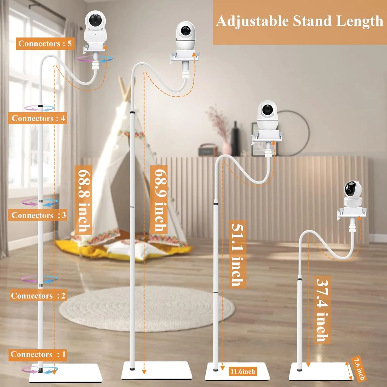 Baby Monitor Camera Floor Stand Holder Mount Compatible with VTech/HelloBaby/ Nanit Pro/I/Momcozy/iFamily/OKAIDI/Blemil /Motorola/Leapfrog /nooie IPC100/Infant Optics/ANMEATE/ Flexible Holder Stand