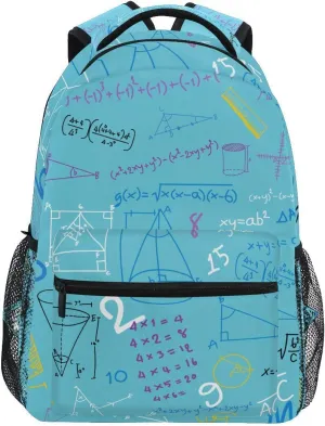 Backpack Blue Cute Math Mathematical Formula Education Number Daypack Shoulder Bag with Name Label Tag for Travel Hiking Sports Gym Casual Camping