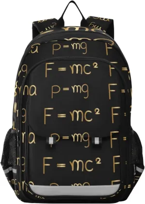 Backpack Daypack Shoulder Bag Physics Formula Number Golden Black Rucksack Laptop Compartment