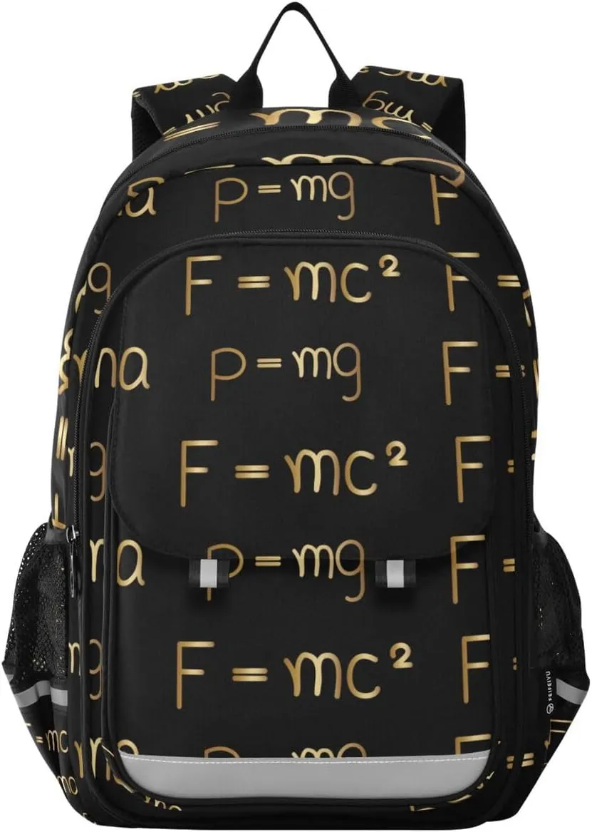 Backpack Daypack Shoulder Bag Physics Formula Number Golden Black Rucksack Laptop Compartment