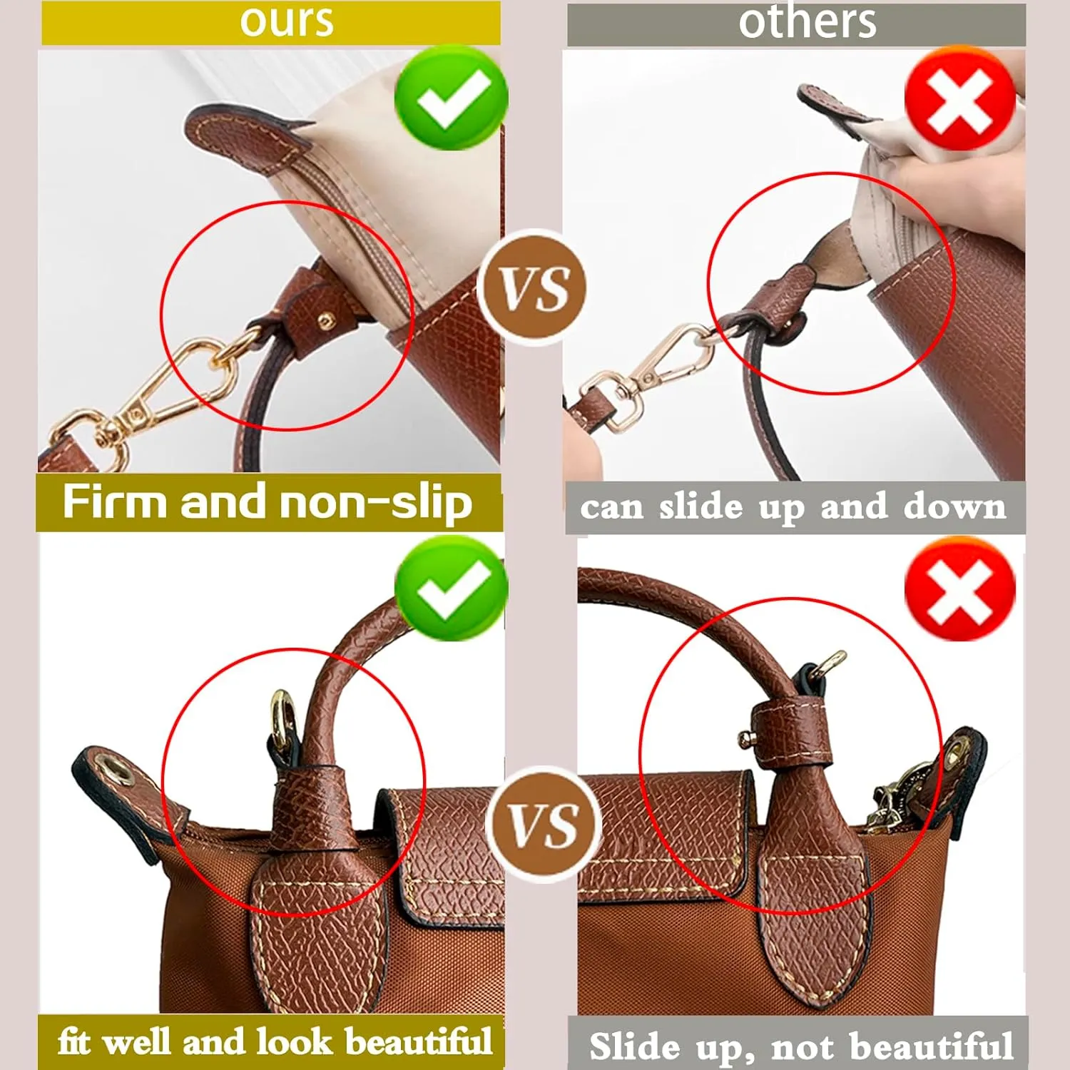 Bag Leather Strap Replacement Crossbody Shoulder Straps for Longchamp Le Pliage Mini Pouch