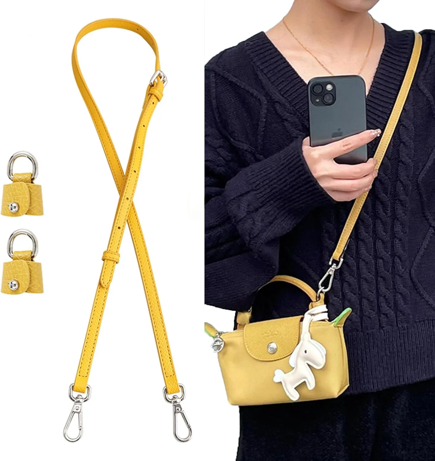 Bag Leather Strap Replacement Crossbody Shoulder Straps for Longchamp Le Pliage Mini Pouch