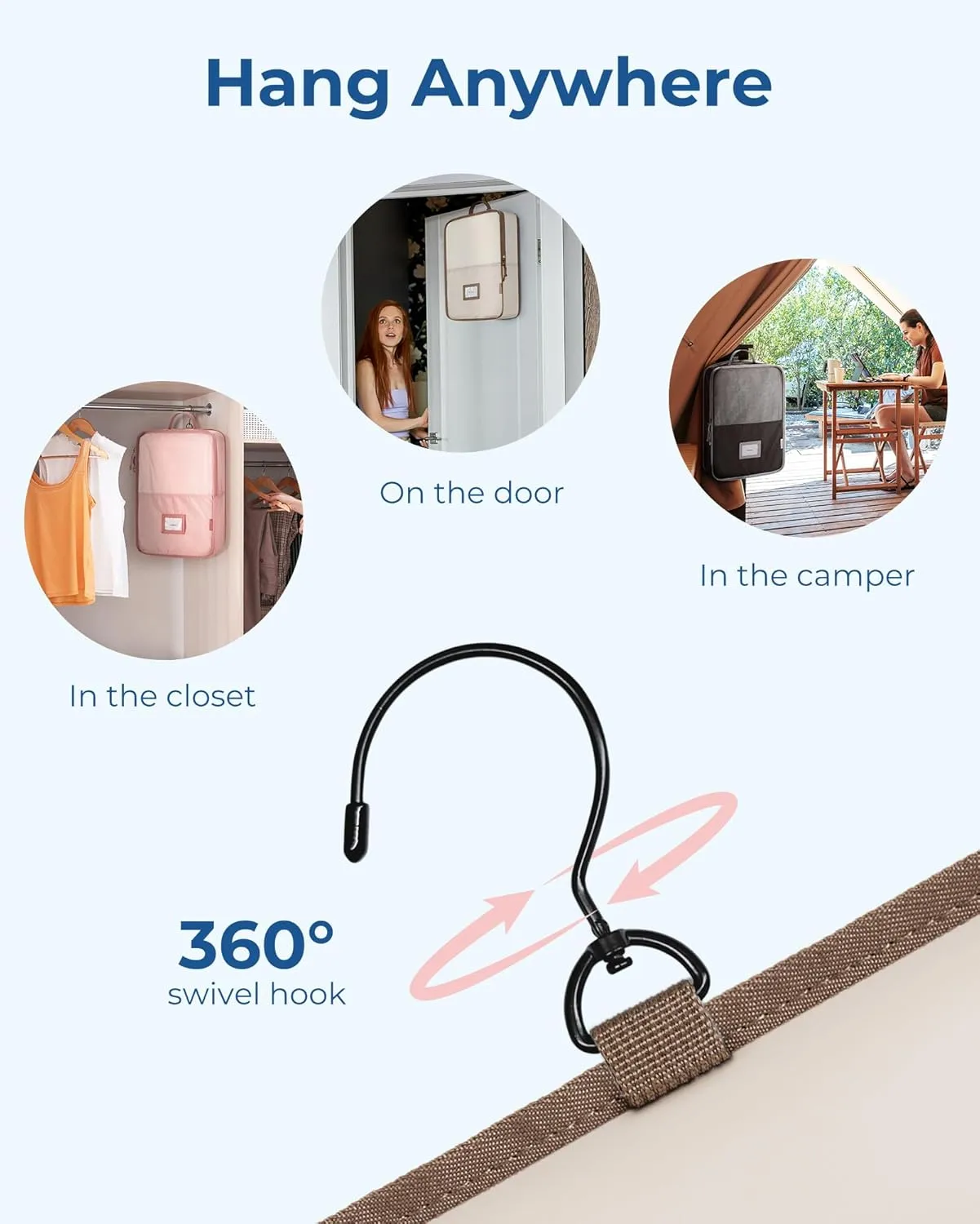 BAGSMART Hanging Packing Cubes for Travel, 6 Set Clear Waterproof Packing Cubes for Suitcases, Storage Organizer for Hanging Closet with Zipper, Handles and Hook Grey