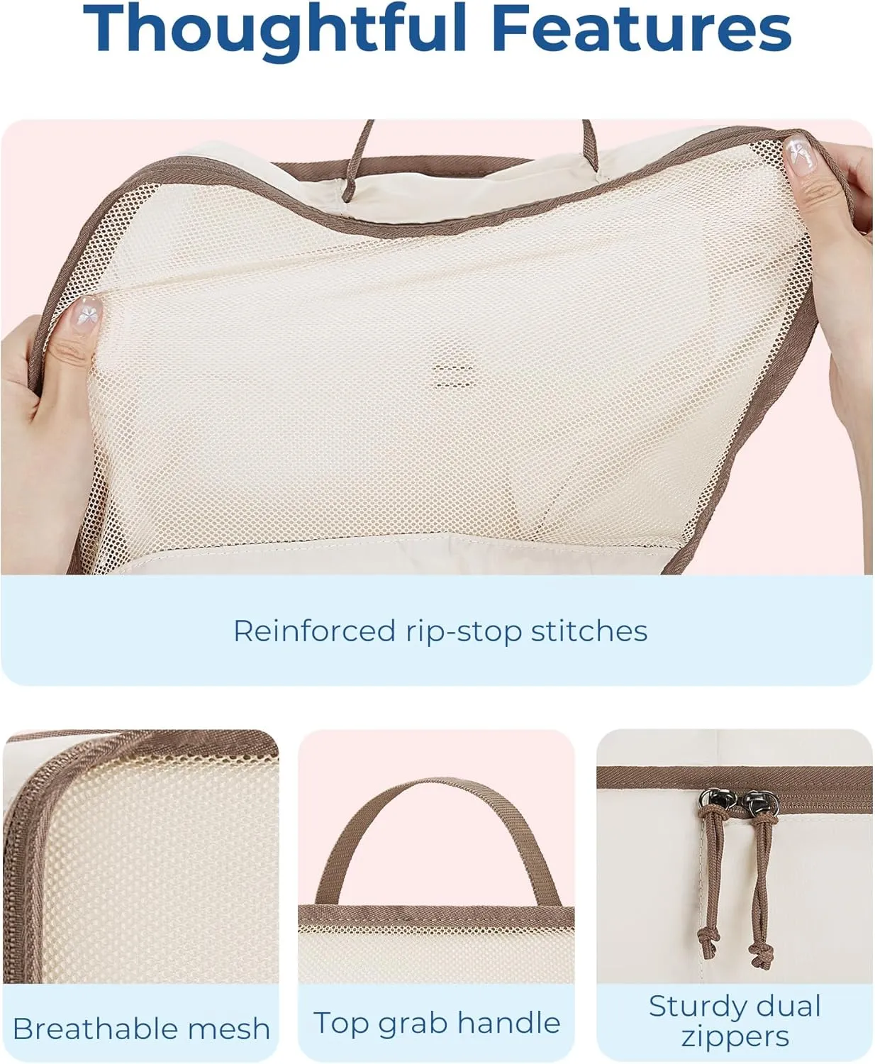 BAGSMART Hanging Packing Cubes for Travel, 6 Set Clear Waterproof Packing Cubes for Suitcases, Storage Organizer for Hanging Closet with Zipper, Handles and Hook Grey