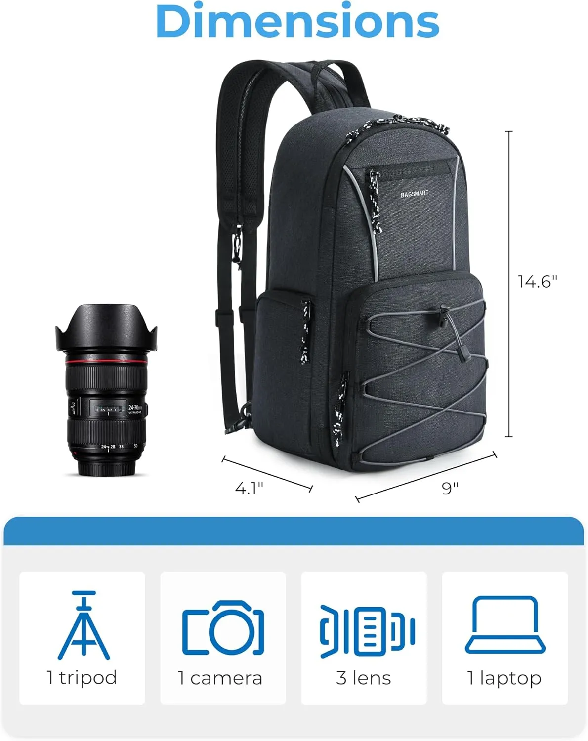 BAGSMART Small Camera Sling Bag, DSLR/SLR Camera Bag Fits 11" Tablet, Camera Shoulder Bag for Photographers With Tripod Holder