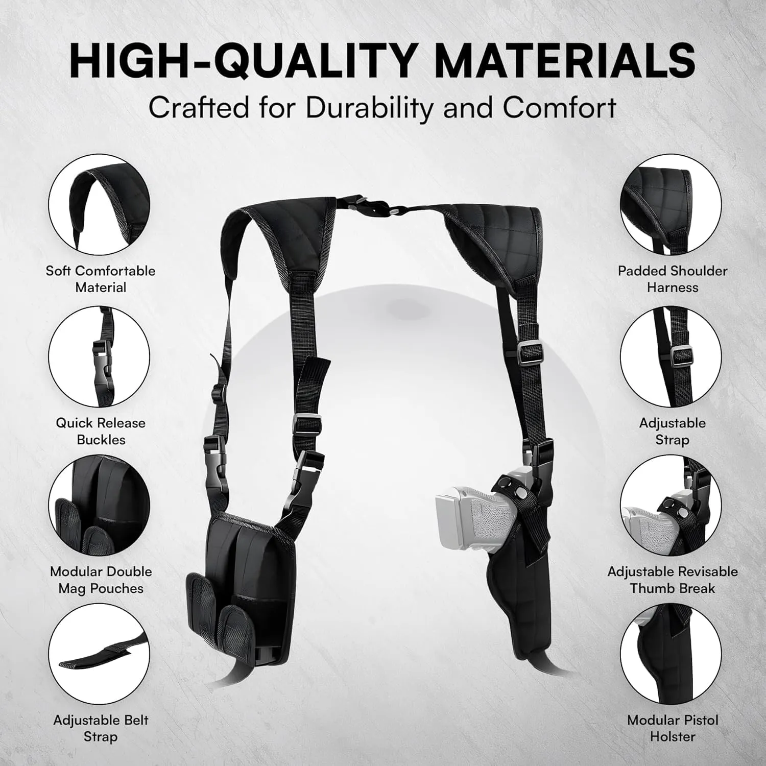 Baldman Shoulder Holster, Vertical Gun Holster & Double Magazine Pouch, Adjustable Universal Fit, Compatible with Compact to Large Pistols, Fits 1911 and Most Kinds of Pistols.