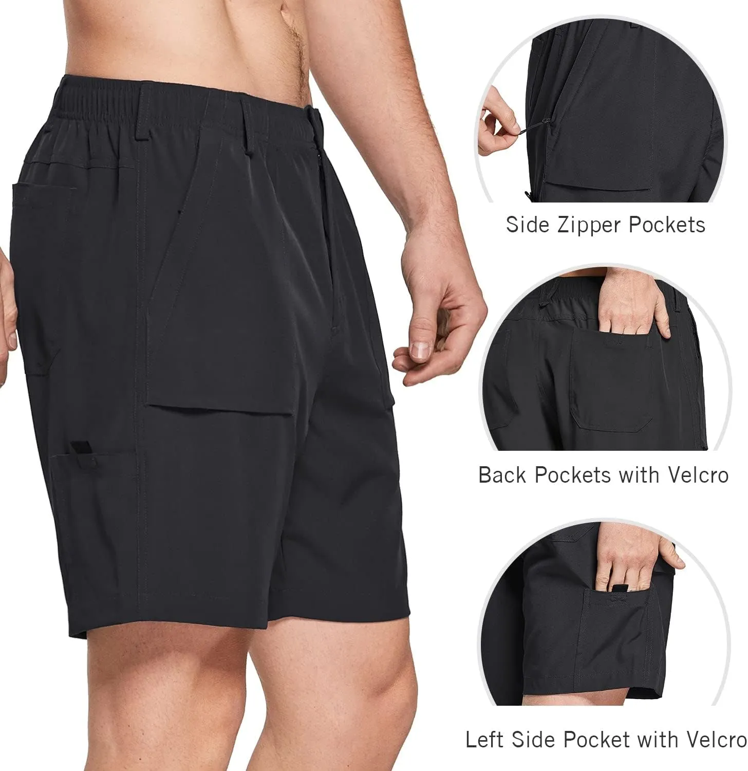 baleaf Men's 7" Casual Shorts for Summer Elastic Waist Quick Dry Lightweight Short with Cargo Hiking Fishing