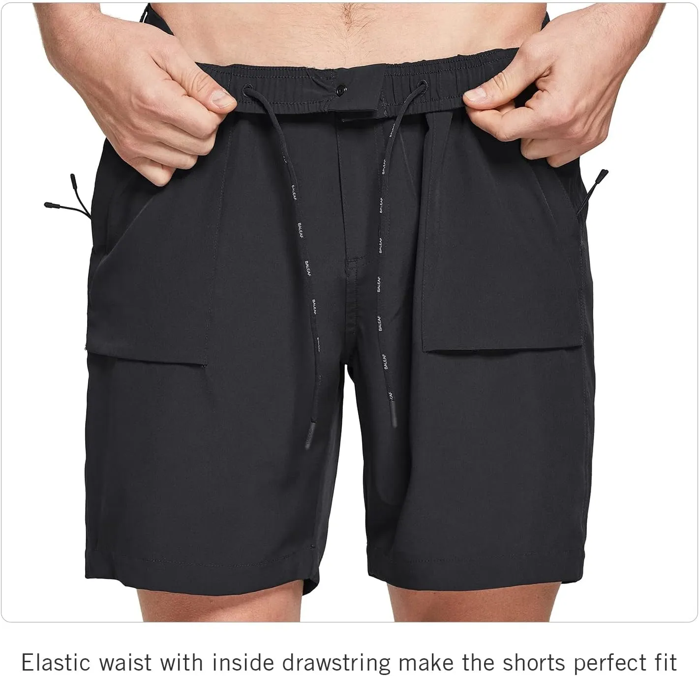 baleaf Men's 7" Casual Shorts for Summer Elastic Waist Quick Dry Lightweight Short with Cargo Hiking Fishing