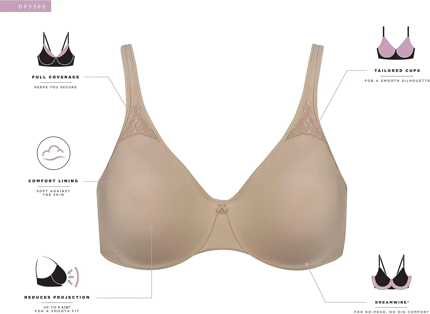 Bali Women's Minimizer Bra, Passion for Comfort Full-Coverage Underwire Bra, Seamless Cups