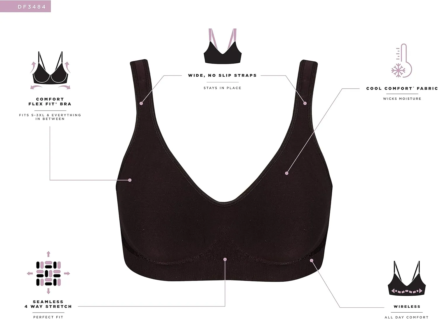 Bali Women's Wireless Bra, Comfort Revolution Seamless Bra, ComfortFlex Fit, Moisture-Wicking