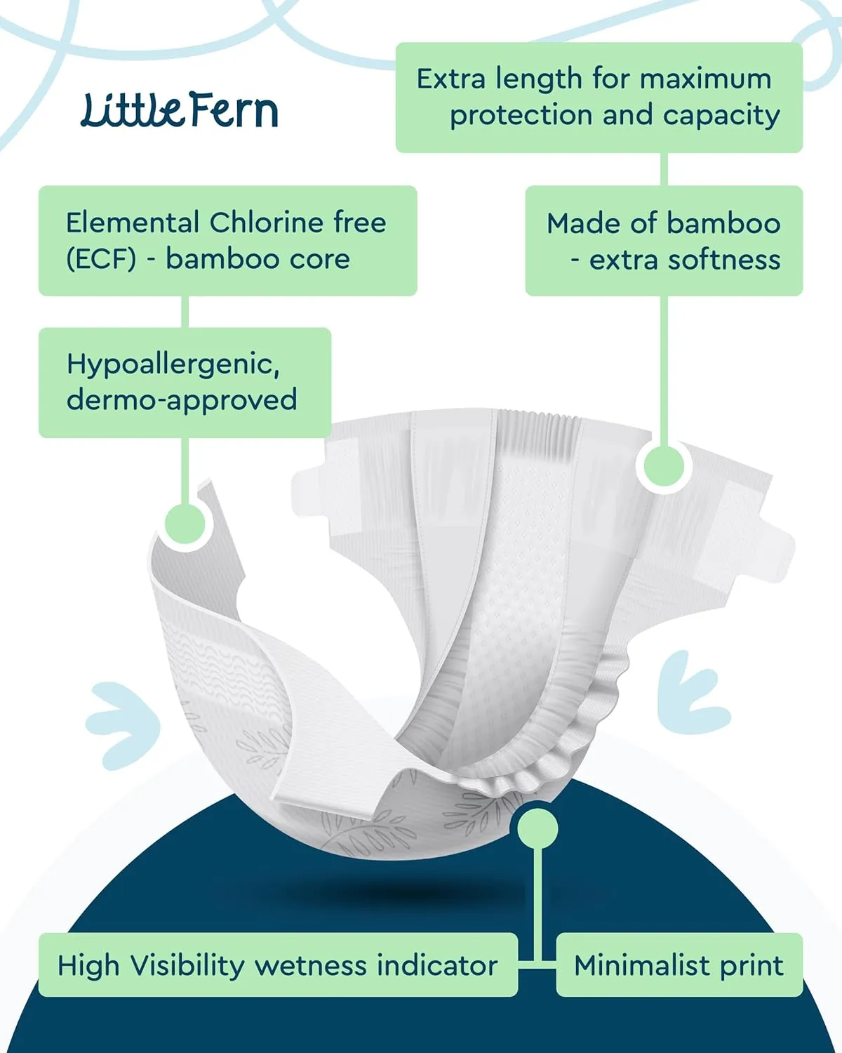 Bamboo Diapers Size N [up to 10lbs or 4.5kg] Extra Soft, Natural, Non Toxic, Hypoallergenic, Disposable Hyper Absorbent, Newborn Sensitive Baby Diapers 50 Pieces