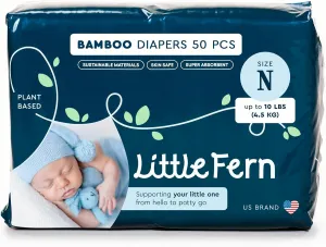 Bamboo Diapers Size N [up to 10lbs or 4.5kg] Extra Soft, Natural, Non Toxic, Hypoallergenic, Disposable Hyper Absorbent, Newborn Sensitive Baby Diapers 50 Pieces