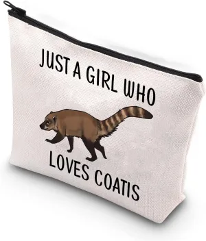 BDPWSS Coati Gifts Coati Lovers Gifts Just A Girl Who Loves Coatis Raccoons Makeup Bags Coatimundi Gifts Zipper Pouch For Animal Lovers (Girls loves coatis)