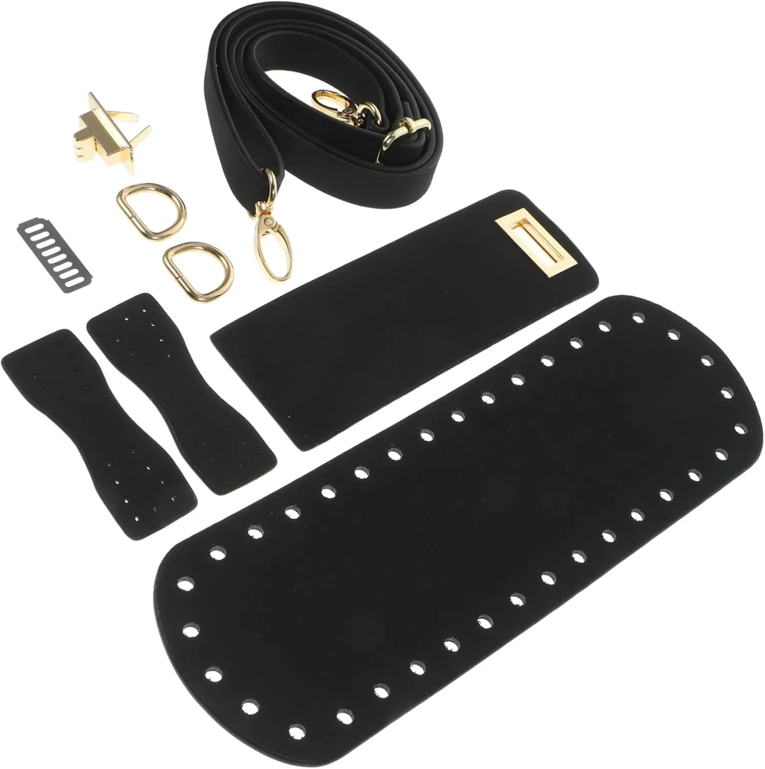 Beatifufu 1Set Woven Bag Accessories Kit Leather Bottom Cover for Handmade Knitting Projects for Crafting Shoulder Bags Pouches Black