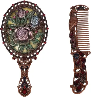 Beaupretty Shower Mirror Handheld Mirror Unique Comb Set- Vintage Handheld Mirror Foldable Antique Mirror Comb Set Makeup Mirror with Comb for Women Mirrors