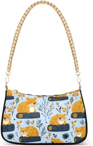Beaver Leaf Dot Blue Tote Bag Shoulder Bag Hobo Handbag for Women Ladies Mini Clutch Purse with Zipper Closure