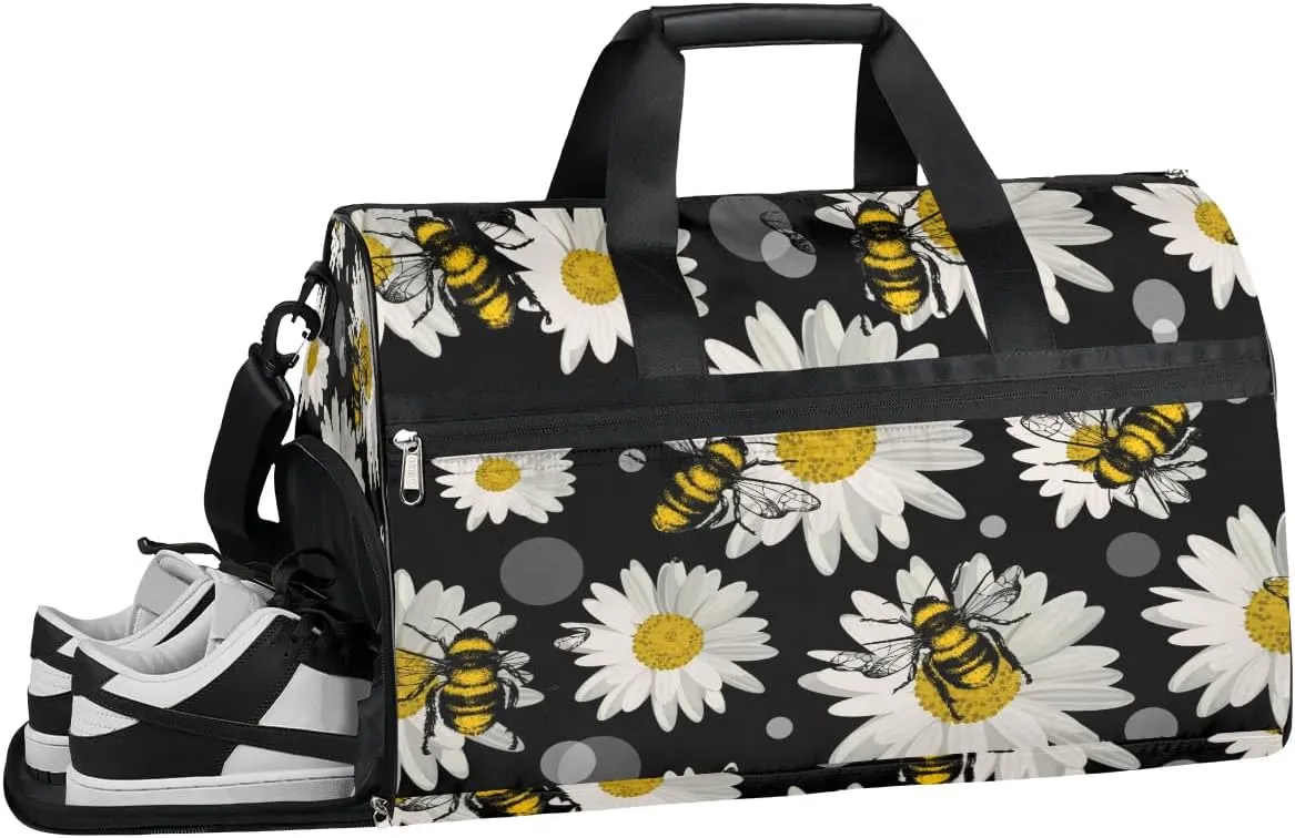 Bee Animal Decor Gym Bag for Women Duffle with Shoes Compartment Men Weekender Duffel Bags for Travel Sports Swimming Overnight Dance