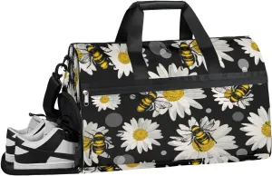Bee Animal Decor Gym Bag for Women Duffle with Shoes Compartment Men Weekender Duffel Bags for Travel Sports Swimming Overnight Dance