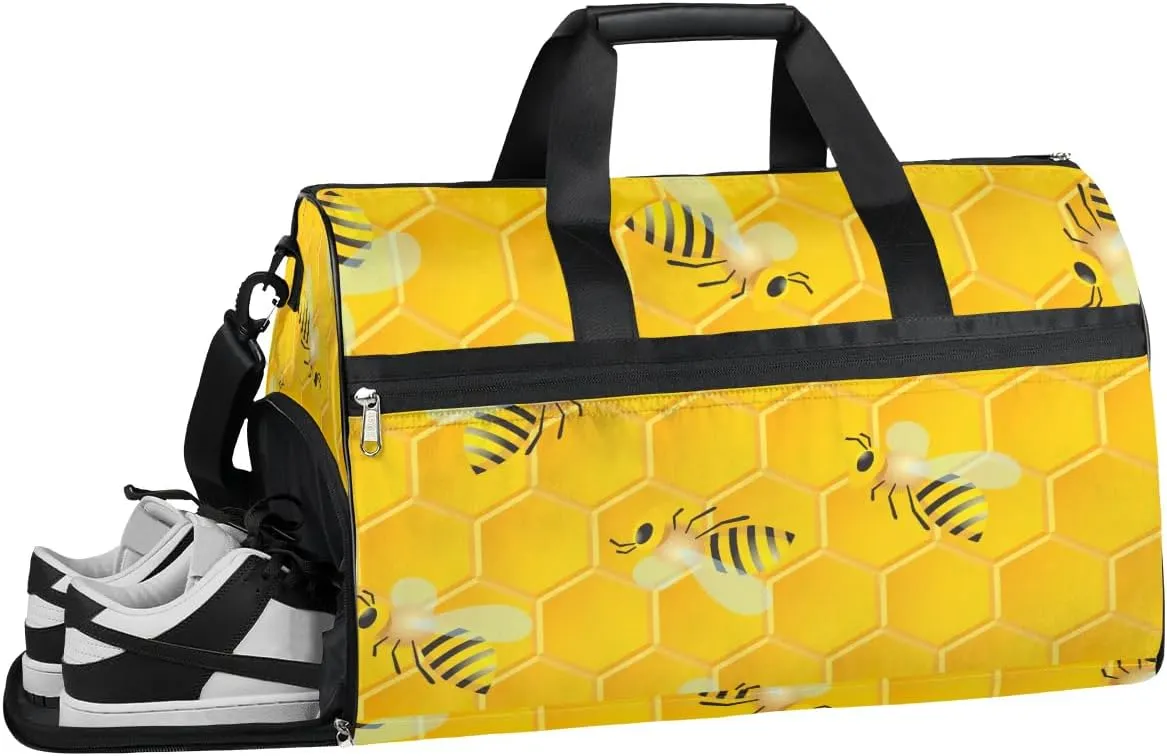 Bees Funny Texture Gym Bag for Women Duffle with Shoes Compartment Men Weekender Duffel Bags for Travel Sports Swimming Overnight Dance