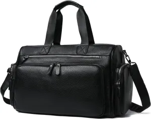 BEITH Cabin Bag 45x30x20, Duffle Bag for Travel, Portable Overnight Bags, Multiple Pockets, PU Leather Holdall Bags for Men, Weekender Bag with Crossbody Strap, Durable