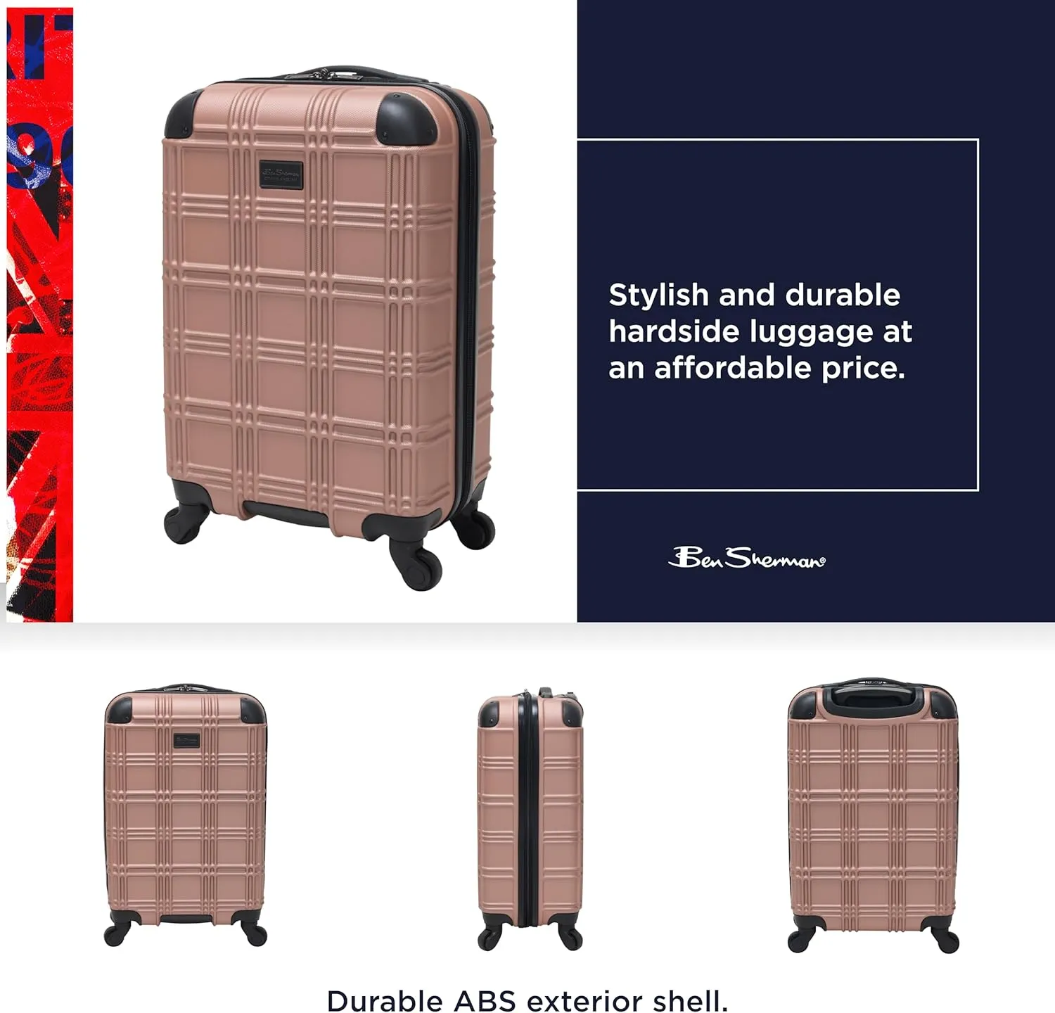 Ben Sherman Nottingham Lightweight Hardside 4-Wheel Spinner Travel Luggage, Rose Gold, 20-Inch Carry On