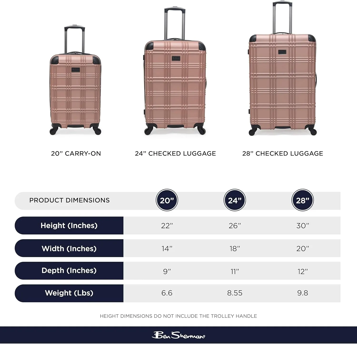 Ben Sherman Nottingham Lightweight Hardside 4-Wheel Spinner Travel Luggage, Rose Gold, 20-Inch Carry On