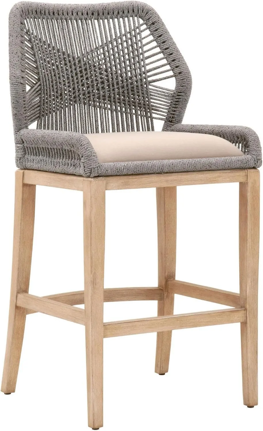Benzara BM241887 Counter Stool with Wooden Legs & Rope Back Gray & Brown