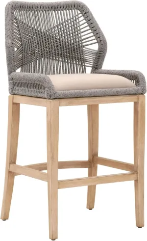 Benzara BM241887 Counter Stool with Wooden Legs & Rope Back Gray & Brown