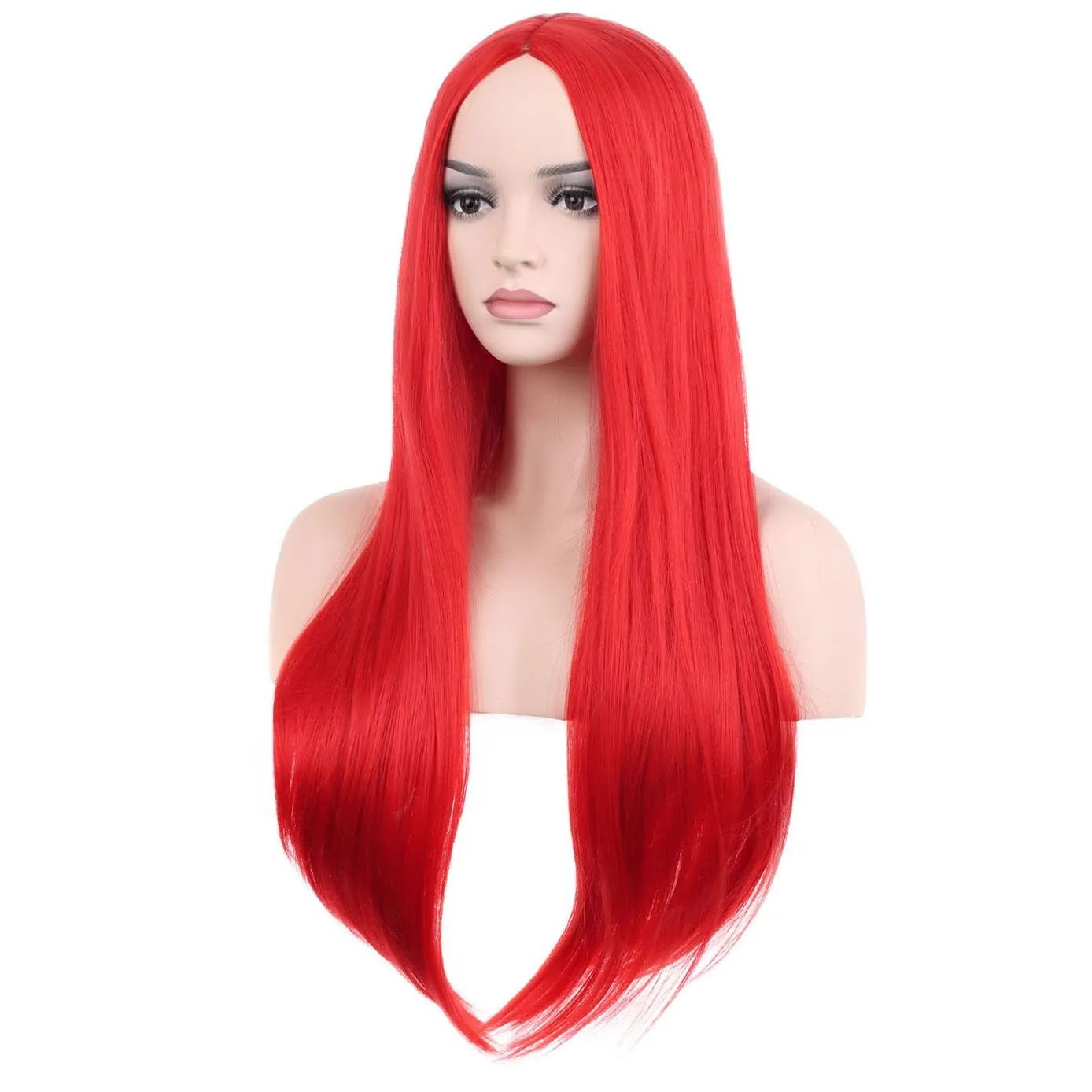 BERON 25 inches Silky Long Straight Wig Charming Women Girls Straight Wigs for Cosplay Party Daily Use Wig Cap Included (Red)