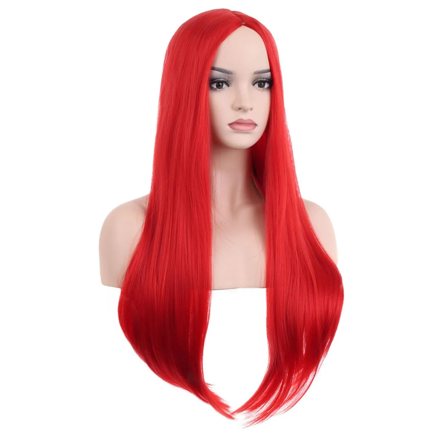 BERON 25 inches Silky Long Straight Wig Charming Women Girls Straight Wigs for Cosplay Party Daily Use Wig Cap Included (Red)