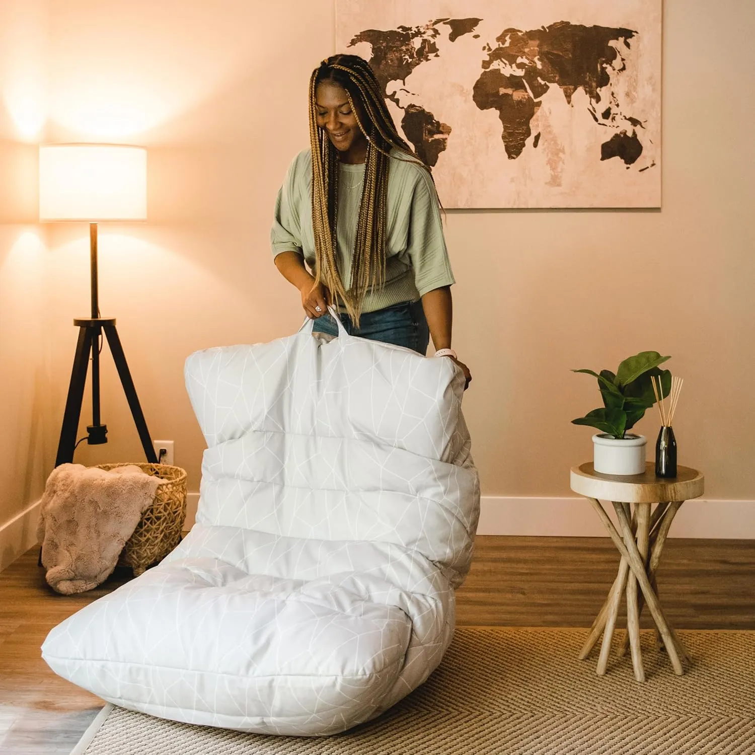 Big Joe Roma Bean Bag Chair, Moonstone Tessellation Lenox, Durable Woven Polyester, 3 feet