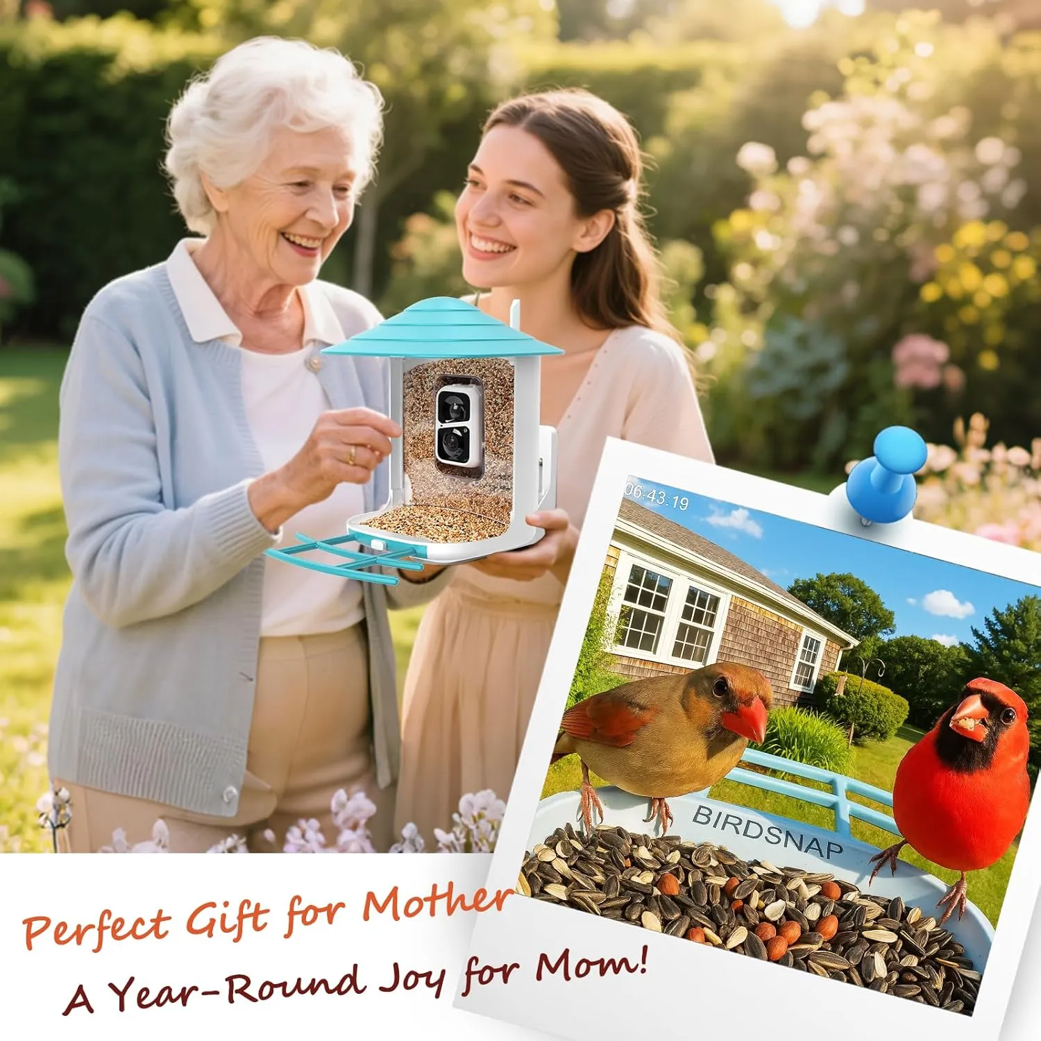 birdsnap® TUC Smart Bird Feeder with Camera 2K HD, Solar Panel 32GB Card 4-in-1 Perch, 160°View Auto Detect & Notify AI Identify Video Bird Camera Wireless Outdoors Ideal for Mom