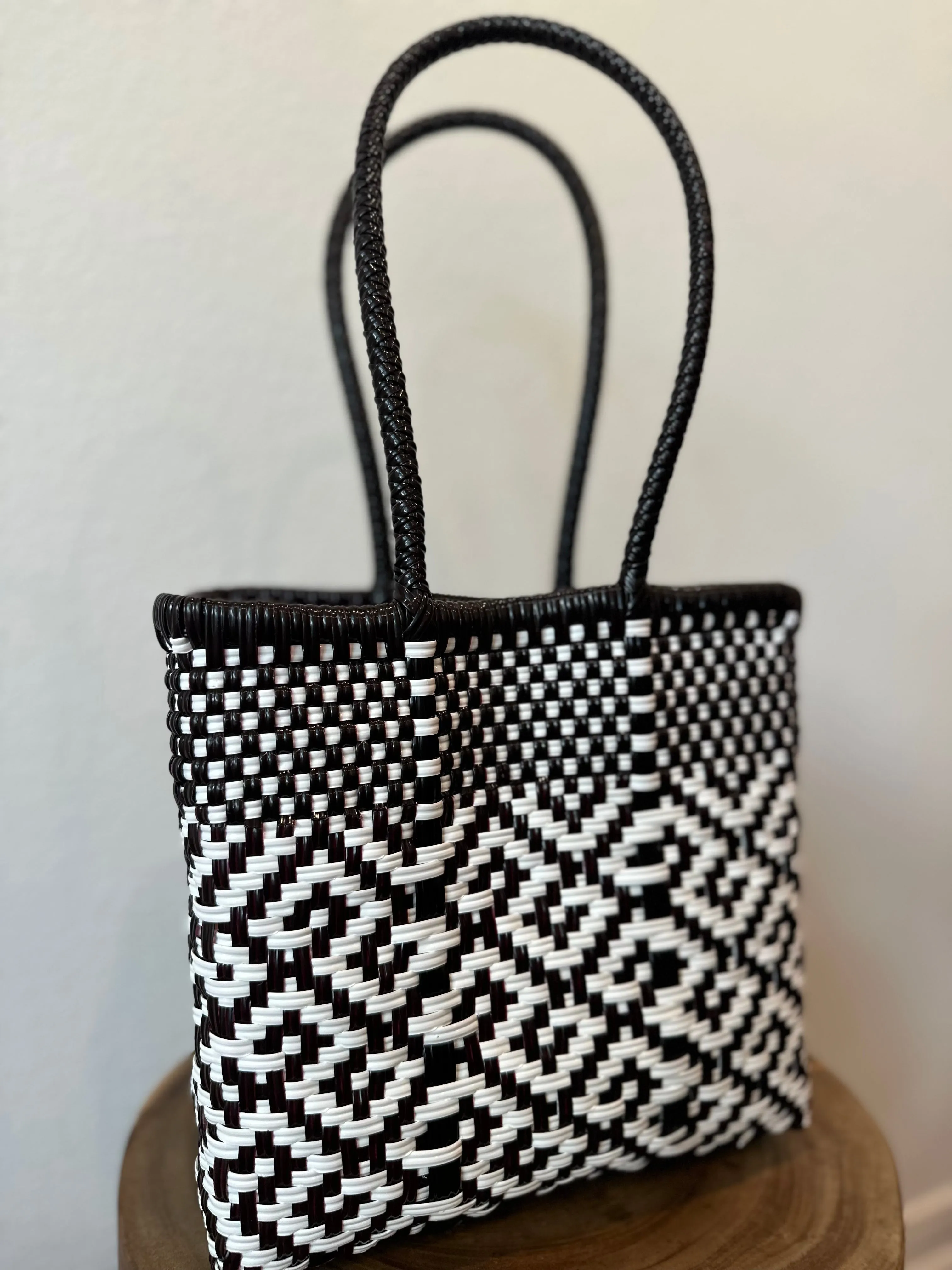 Black and White Woven Tote- The Mini Bag