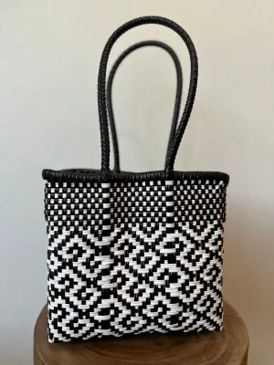 Black and White Woven Tote- The Mini Bag