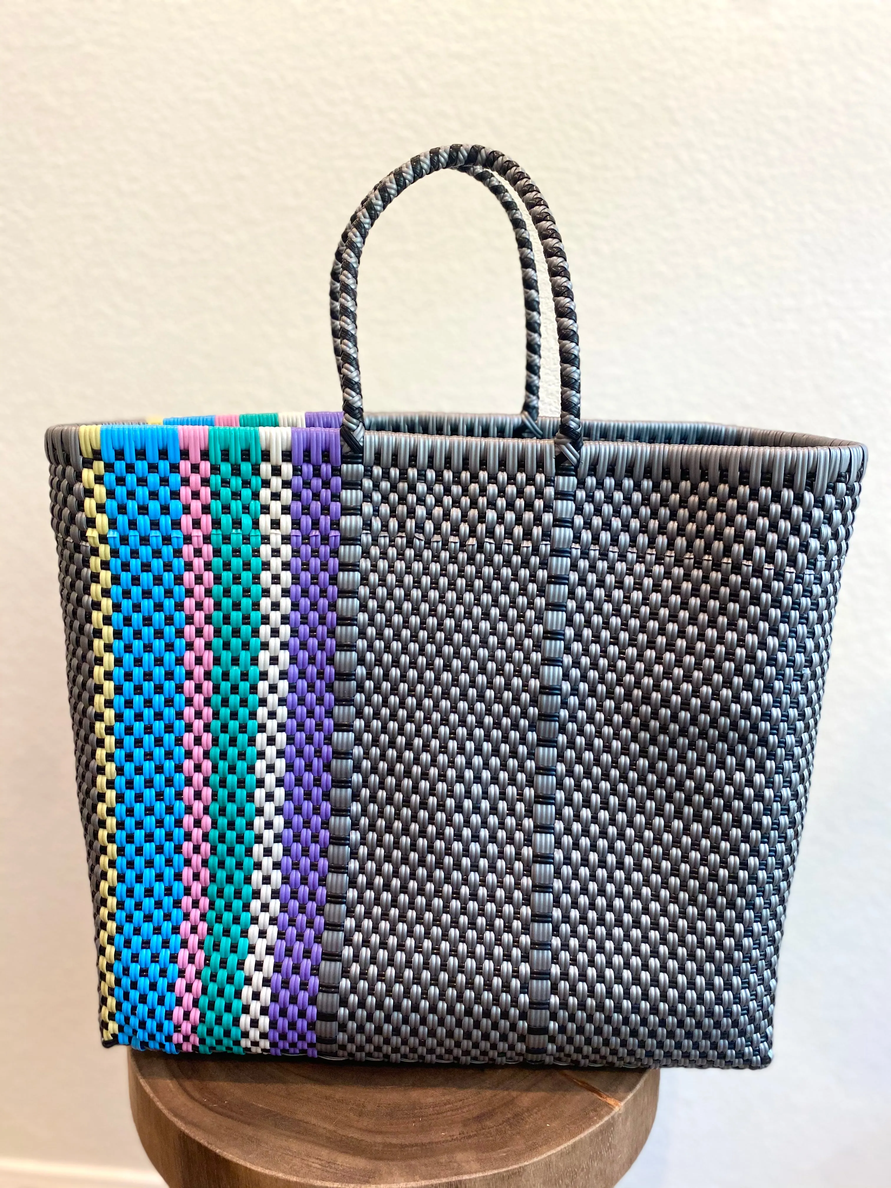 Black, Silver with Multicolor Woven Tote