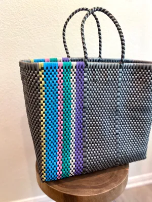 Black, Silver with Multicolor Woven Tote