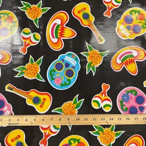 Black Sugar Skull Oilcloth Fabric - Reorderable