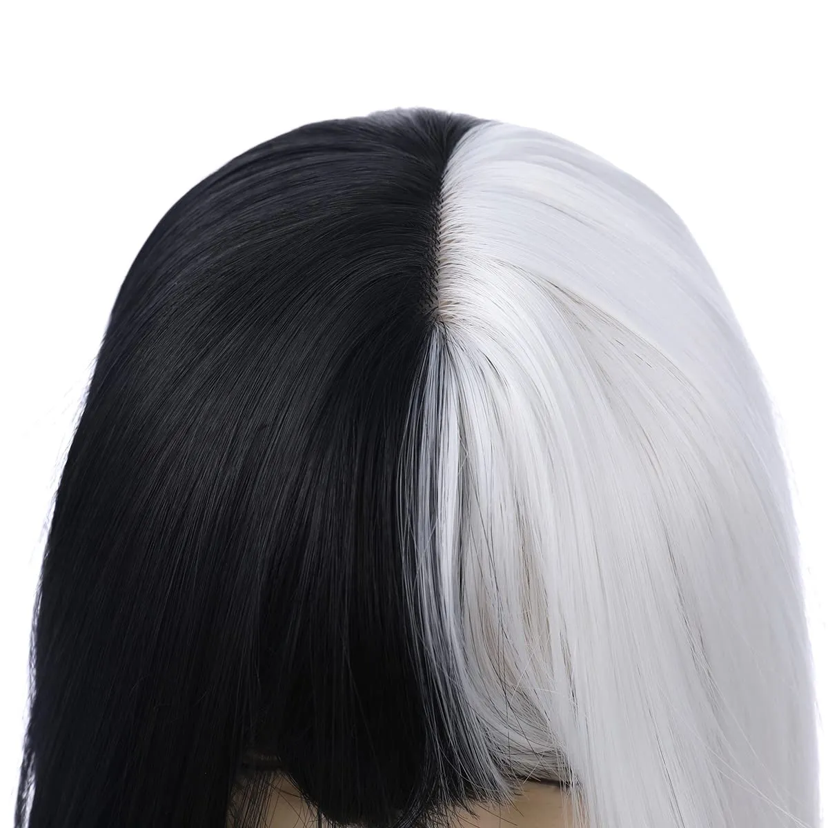 Black White Bob Wig Short Straight Wig with Bangs Two Color Bob Wig for Women and Girls Synthetic Wig (Black White)