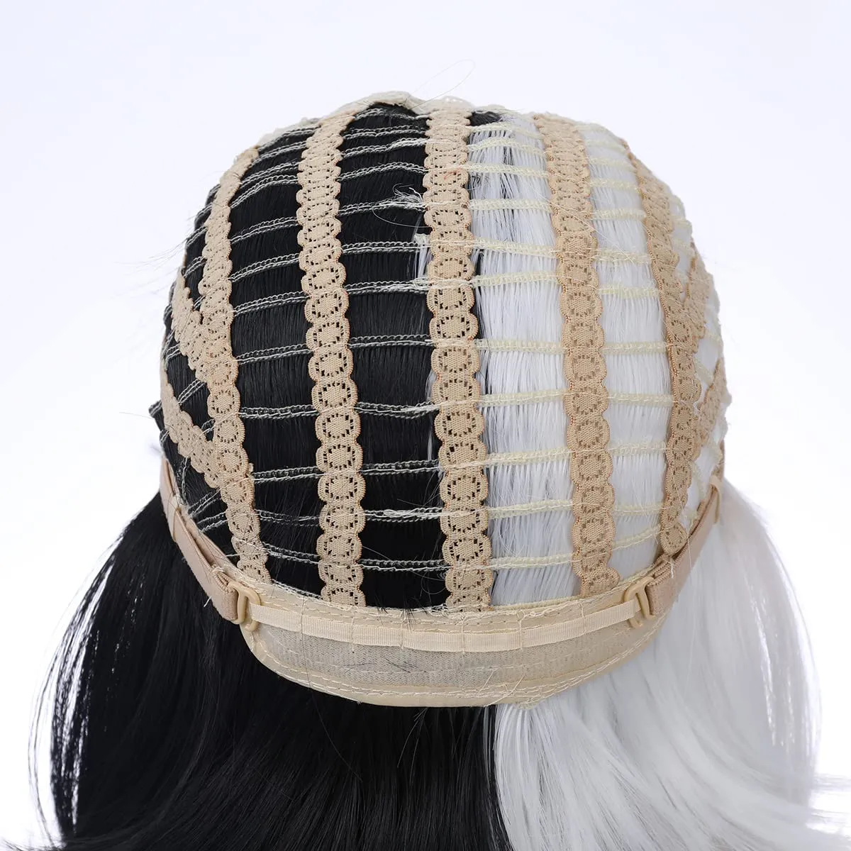 Black White Bob Wig Short Straight Wig with Bangs Two Color Bob Wig for Women and Girls Synthetic Wig (Black White)