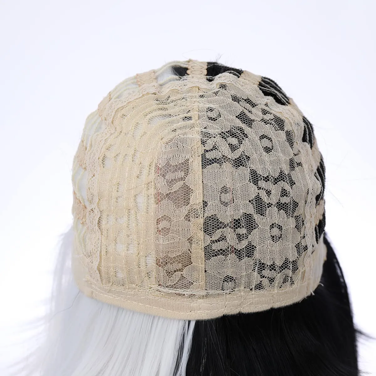 Black White Bob Wig Short Straight Wig with Bangs Two Color Bob Wig for Women and Girls Synthetic Wig (Black White)