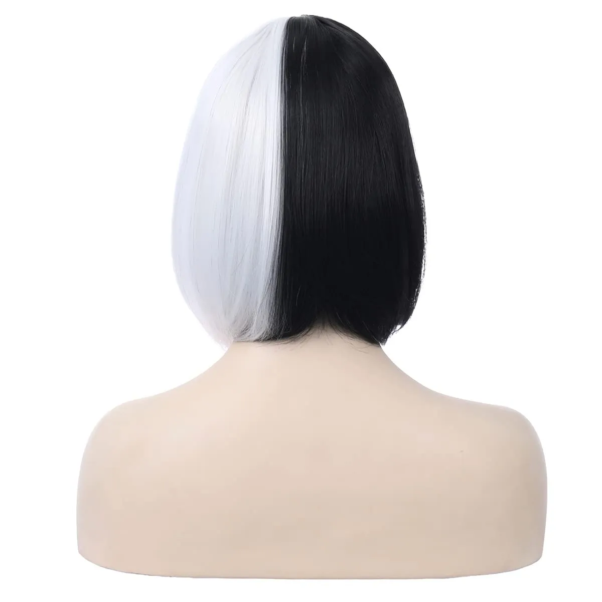 Black White Bob Wig Short Straight Wig with Bangs Two Color Bob Wig for Women and Girls Synthetic Wig (Black White)