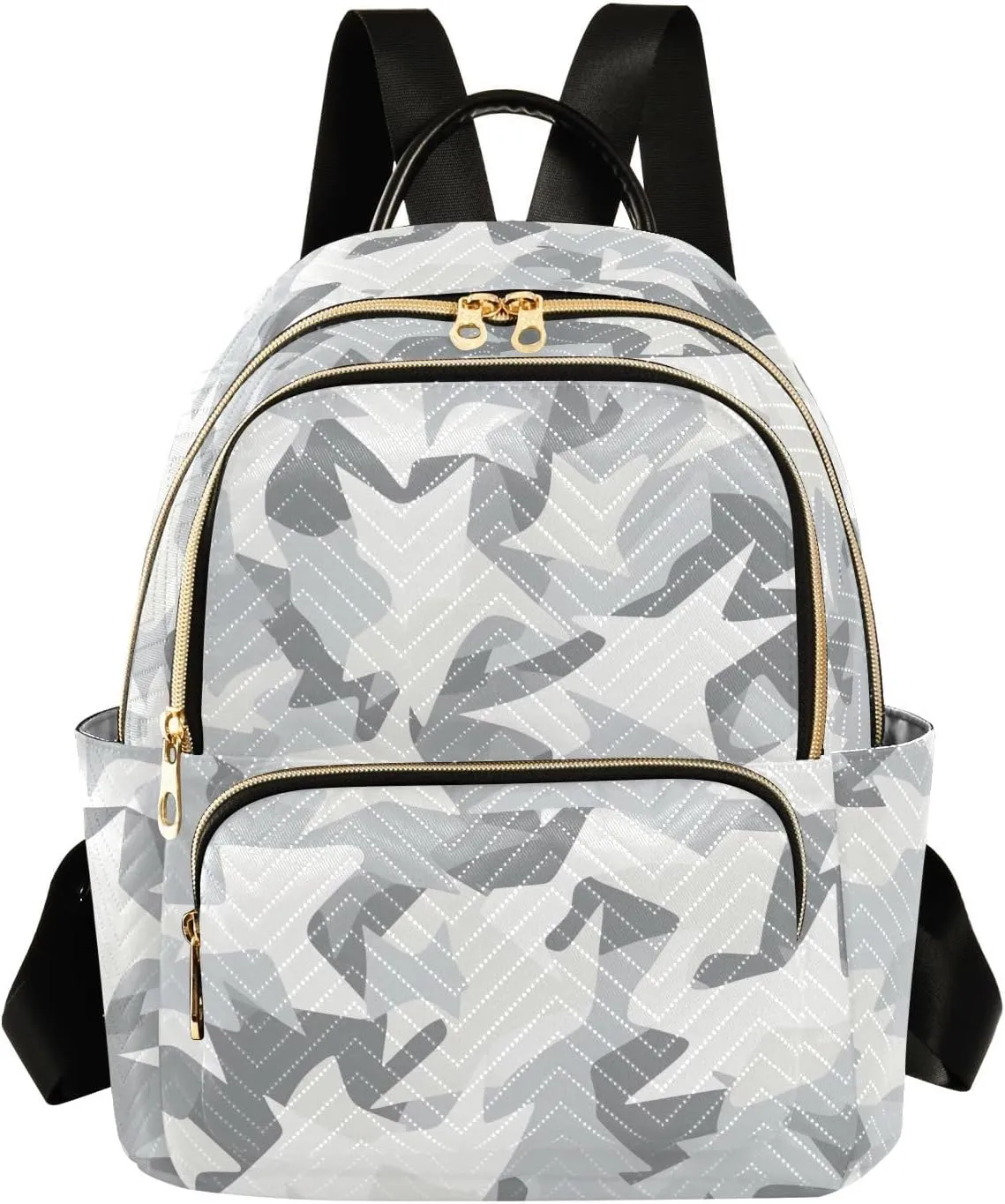 Black White Camo Backpack Purse for Women Fashion Small Mini Daypack Purse for Lady Anti-theft Shoulder Bag Back Pack Handbag Lady Purse