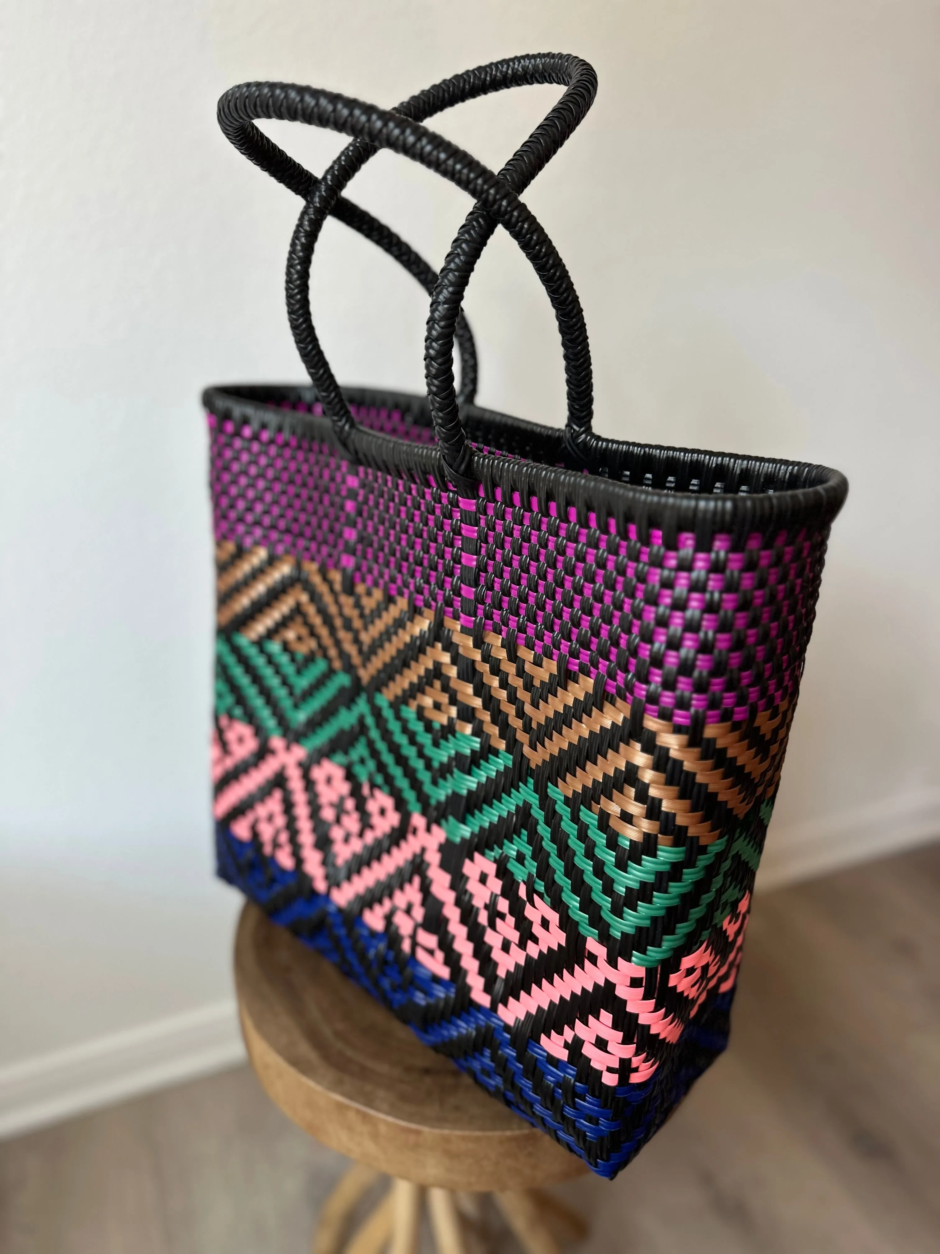 Black with Multi Stripe Woven Tote