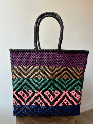 Black with Multi Stripe Woven Tote