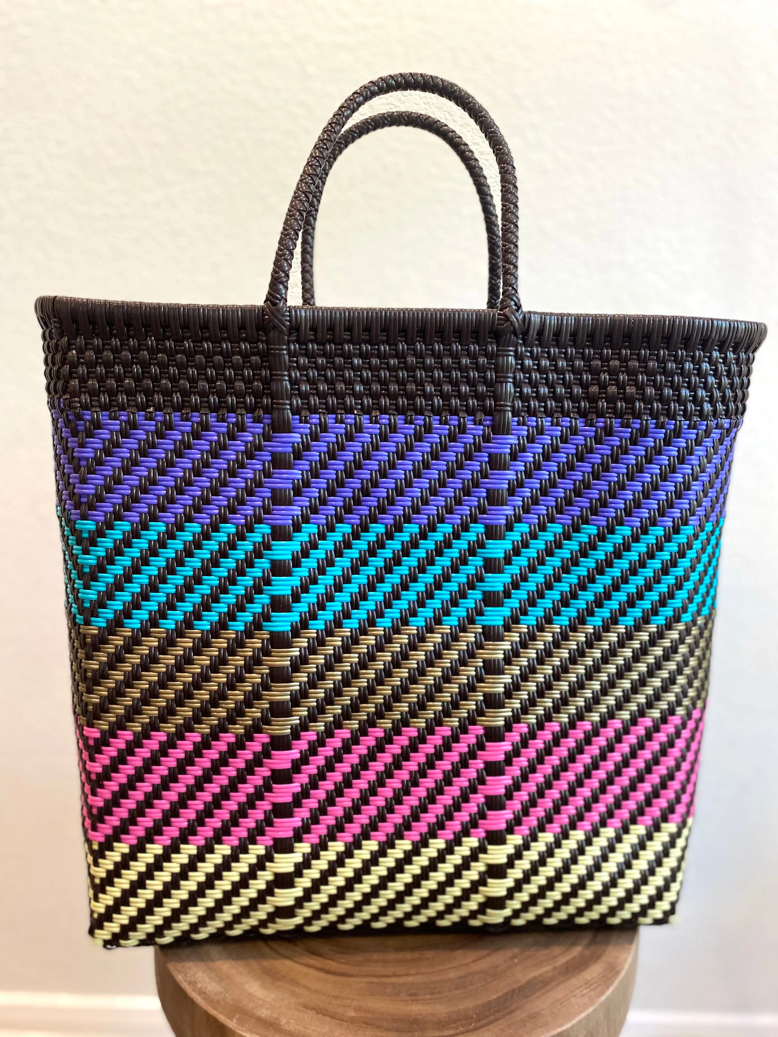 Black with Multicolor Woven Tote