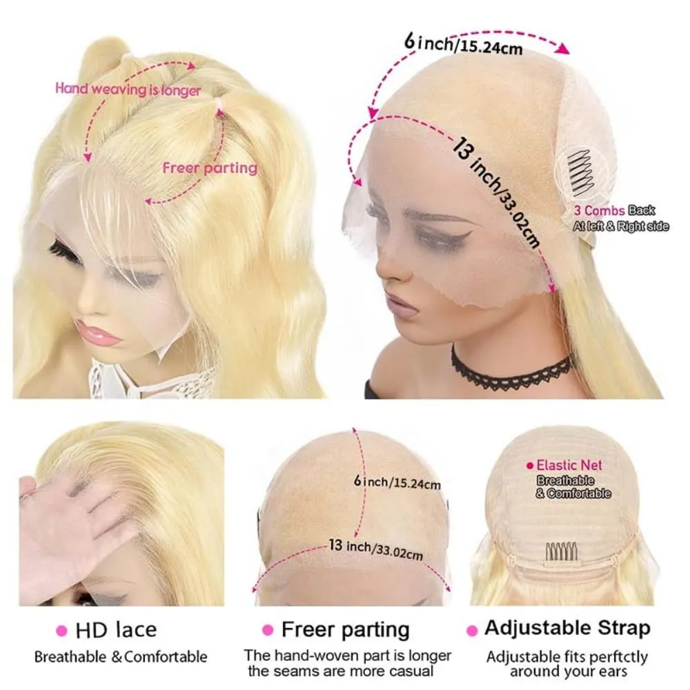 Blonde Bob Wig Human Hair 180% Density 613 Straight 12 Inch Short Bob Wigs 13x6 HD Transparent Lace Front Wigs Human Hair Pre Plucked With Baby Hair Glueless 613 Blonde Lace Frontal Wigs For Wome