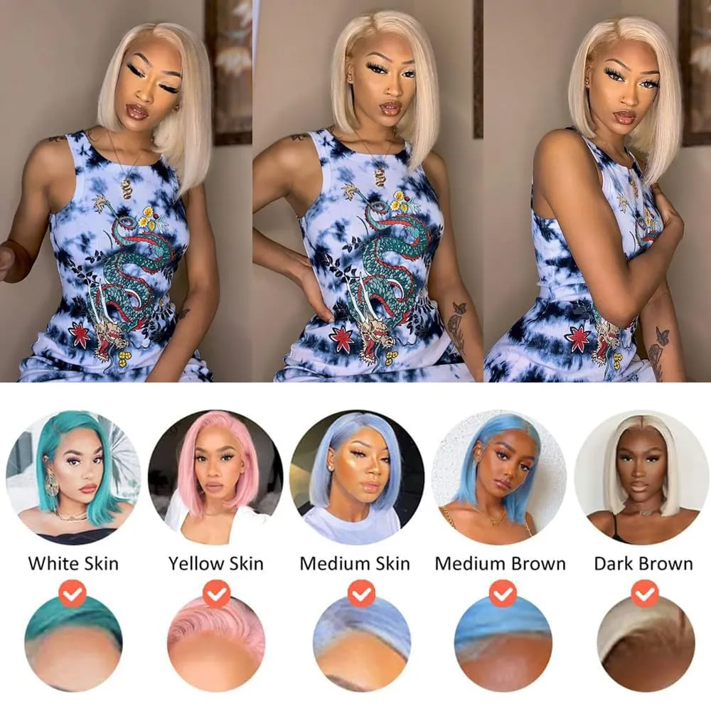 Blonde Bob Wig Human Hair 180% Density 613 Straight 12 Inch Short Bob Wigs 13x6 HD Transparent Lace Front Wigs Human Hair Pre Plucked With Baby Hair Glueless 613 Blonde Lace Frontal Wigs For Wome