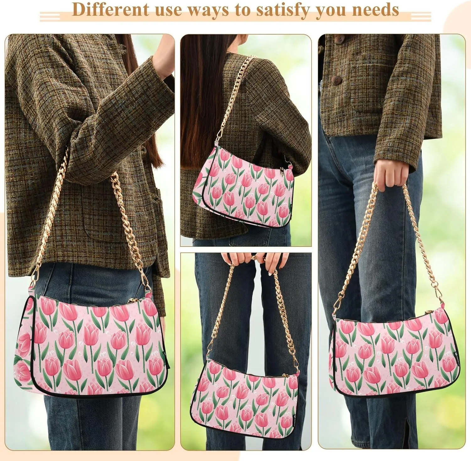 Blooming White Daisies Flowers Clutch Shoulder Bag for Women, Hobo Tote Handbag with Gold Chain